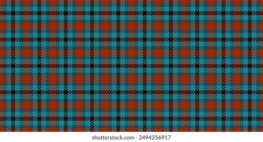 Naked texture textile background, rug tartan seamless pattern. Oilcloth vector fabric check plaid in cyan and red colors palette.