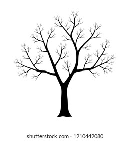Naked tree. Silhouette of dead trees isolated on white background. Black and white. vector illustration.