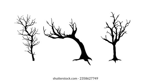 nacktes Baumsilhouette-Design. farblose Pflanzengrafik. Naturvektorhintergrund.