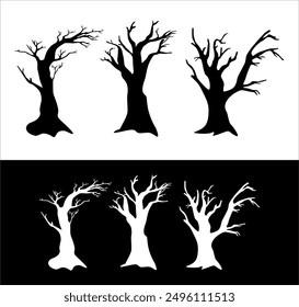 Diseño de silueta de árbol desnudo. Ilustración de planta sin hojas. Fondo de Vector de la naturaleza