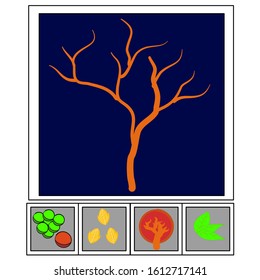 Naked trees and leaf. tree and branch drawing. Abstract Vector Green Tree Illustration. fruit. leaf. tree branches isolated over blue background. 