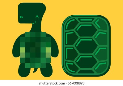 Naked turtle with his shell next to him. VECTOR