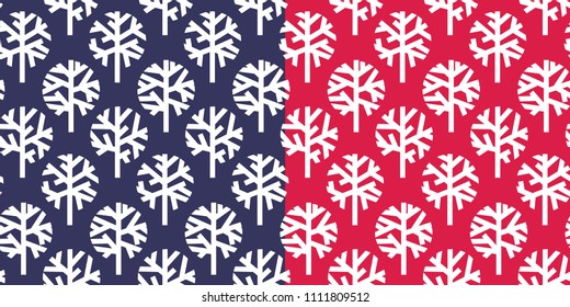 Naked winter tree simple seamless pattern for background, wrapping paper, fabric, surface design. Naive Christmas repeatable motif in red and blue colors. stock vector illustration