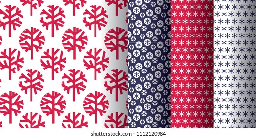 Naked winter tree simple seamless pattern for background, wrapping paper, fabric, surface design. Naive Christmas repeatable motif in red and blue colors. stock vector illustration
