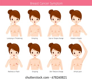 Naked Woman With Breast Cancer Symptoms.