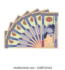 Nakfa Vector Illustration. Huge packs of Eritrea money set bundle banknotes. Paper money 100 NFK. Flat style. Isolated on white background. Simple minimal design.