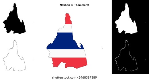 Nakhon Si Thammarat province outline map set