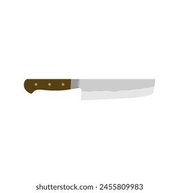 nakiri japanese chef knife flat design vector illustration isolated on white background. Sharp chef's tool with steel blade, wooden handle. A simple culinary sketch, chopper for cutting meat, fish