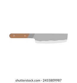 nakiri japanese chef knife flat design vector illustration isolated on white background. Sharp chef's tool with steel blade, wooden handle. A simple culinary sketch, chopper for cutting meat, fish