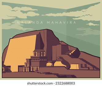 Nalanda Mahavira  -  Buddhist Monastic University  -  Icon Illustration as EPS 10 File 