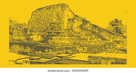 Nalanda university debris beautiful sketch. Nalanda university is the oldest university in the old which is located in Bihar, India