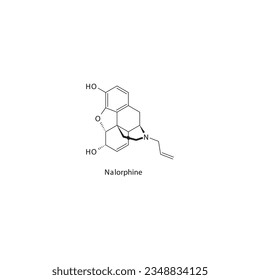 Estructura molecular esquelética plana de la nalorfina. Ilustración vectorial.