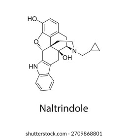 Estructura molecular de naltrindol, antagonista selectivo del receptor ?-opioide, diagrama de Vector científico limpio, fórmula química esquelética