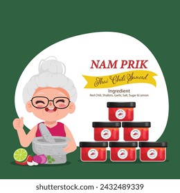 Nam Prik Thai Chili Paste Sauce Label Sticker and Banner Sticker . Logo vector design.