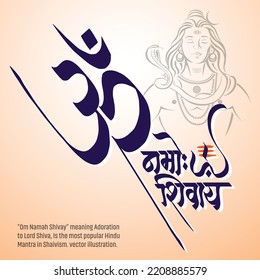 “Om Namah Shivay” meaning Adoration to Lord Shiva, Is the most popular Hindu Mantra in Shaivism. vector illustration.maha shivratri wishes card with letter om namah shivaye and trishul