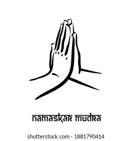 Namaskar mudra. Hand spirituality hindu yoga of fingers gesture. Technique of meditation for mental health.