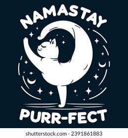 Namastay Purr-fect - Playful Cat in Yoga Pose with Stars Illustration