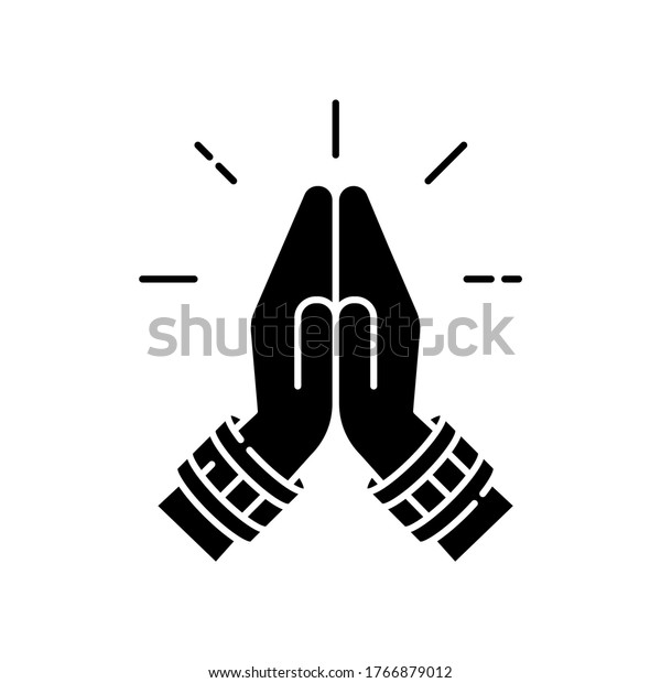 Namaste Black Glyph Icon Hindu Greeting Stock Vector (Royalty Free ...