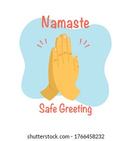 Namaste greeting to avoid Covid-19 coronavirus disease. No hand shake. Safe greeting concept vector illustration on white background. Asian style of people greeting.