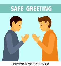 Namaste Greeting To Avoid Covid-19 Virus. No Shake Hands. Safe Greeting Concept Vector Illustration.