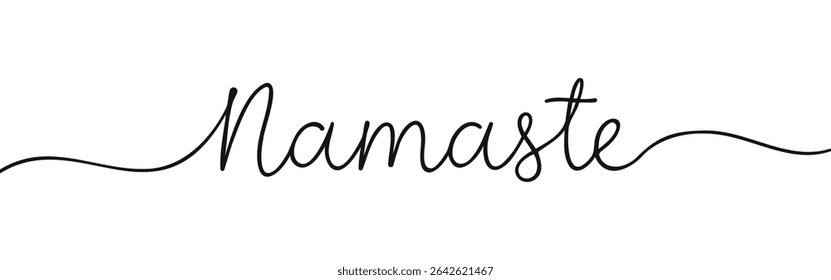 Namaste greeting continuous one line drawing with word. Minimalistic drawing of phrase illustration.