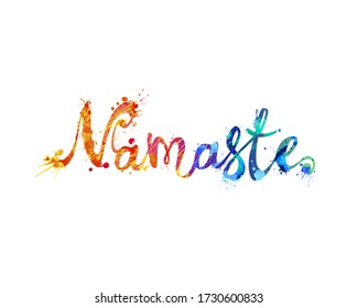 Namaste greeting word in Nepal. Calligraphic splash paint letters