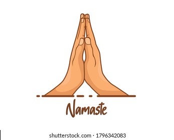 Namaste hand illustration. Safety protocol to avoid the spread of coronavirus. Social distance concept.