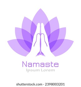 Namaste hand symbol isolated on white background. Vector illustration of Indian greeting gesture with folded hands, spiritual design element, yoga studio logotype