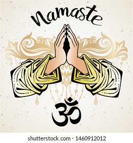 Namaste Hands Om Sign Line Art Stock Vector (Royalty Free) 1460912012 ...