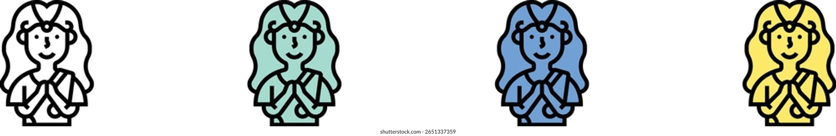 namaste icon. Outline, Green, Blue and Yellow Style Design Isolated On White Background