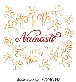 Namaste lettering. Hello in Hindi. Lettering design with pattern with curls. Image Namaste for t-shirt.