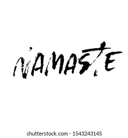 Namaste modern dry brush lettering on mandala pattern background. Yoga typography poster. Vector illustration.