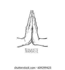 Namaste mudra.Meditation. Vector hand drawn. Sketch style