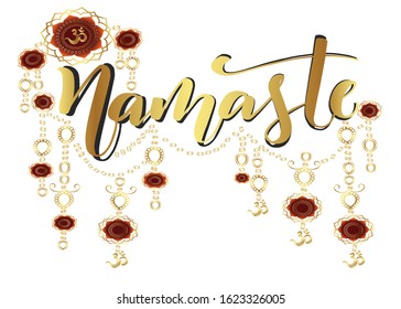 Namaste Om Golden jewellery with Lotus Flowers and ornaments Vector creative 