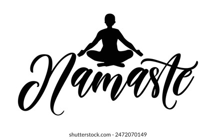 Namaste sobre fondo blanco, Descarga digital instantánea. Ilustración para estampados en camiseta y bolsos, 