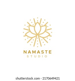 Namaste studio logo. Outline floral symbol. Concept of yoga, meditation, physical and mental health. Vector illustration, flat design