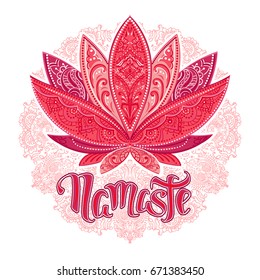 Namaste vector lettering illustration. Hand drawn phrase. Isolated on white background. Handwritten Modern brush calligraphy for invitation and greeting card, t-shirt, prints and posters.