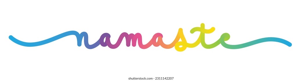 NAMASTE vector monoline calligraphy banner with colorful gradient