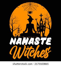 Namaste bruja camiseta de yoga de Halloween e ilustración vectorial de diseño de mug