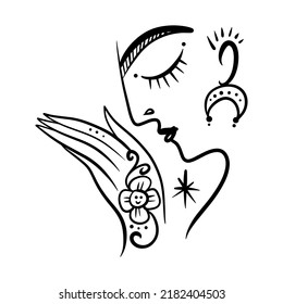 Namaste woman henna tattoo mehendi hands. Indian and Buddhism illustration. Vector clipart symbol. Good for yoga studio poster, branding, t-shirt and more.