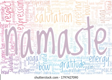 Namaste yoga word cloud isolated on a white background. 