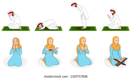 Namaz positions for Islamic Men and Women. 