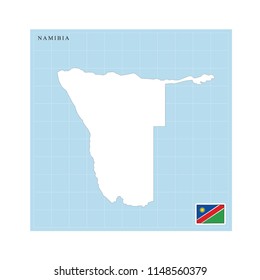 Nambia map and flag on blue background with grid vector drawing