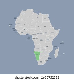 Nambia vector map silhouette isolated on Africa map. Editable vector map of Africa. 