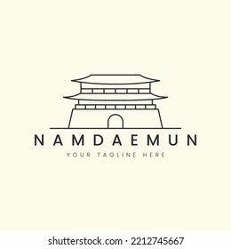 namdaemun with line art style logo vector illustration icon template design. traditional architecture korean logo design