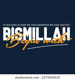 In the name of Allah Arab Lettering vector illustration	
