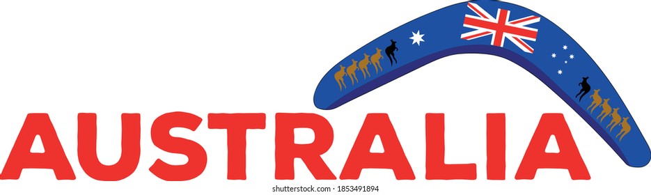 The Name Australia and a blue boomerang 