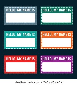 Name badge. "Hello my name is" sticker label set. Tag of hello. Sticker or card with my nametag. 