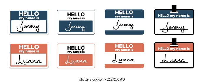 Name Badge, Paper Labels For Identification Students, Teacher And Speaker - Different Vector Illustrations Isolated On White Background