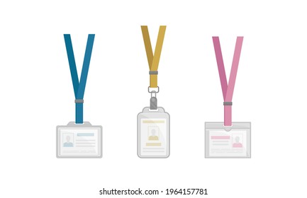 Name Badges or Name Tags Made of Lightweight Plastic with Lanyard for Wearing Around Neck Vector Set